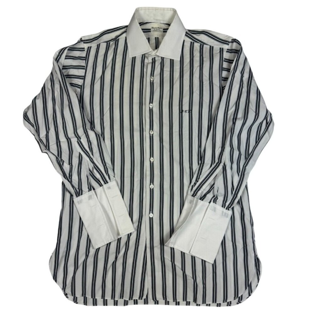Harvie & Hudson Dress shirt French Cuff Black  Striped Bespoke Men's 16 Nice